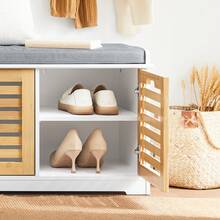 SoBuy Shoe Bench With Seat, Wardrobe Bench, Bench With Storage Space, Hall Bench, Shoe Chest, Chest Of Drawers, Shoe Rack With Seat, Narrow Bench, W X H X D Approx. 71 X 43 X 35 Cm FSR23-II - White+Khaki - View 5