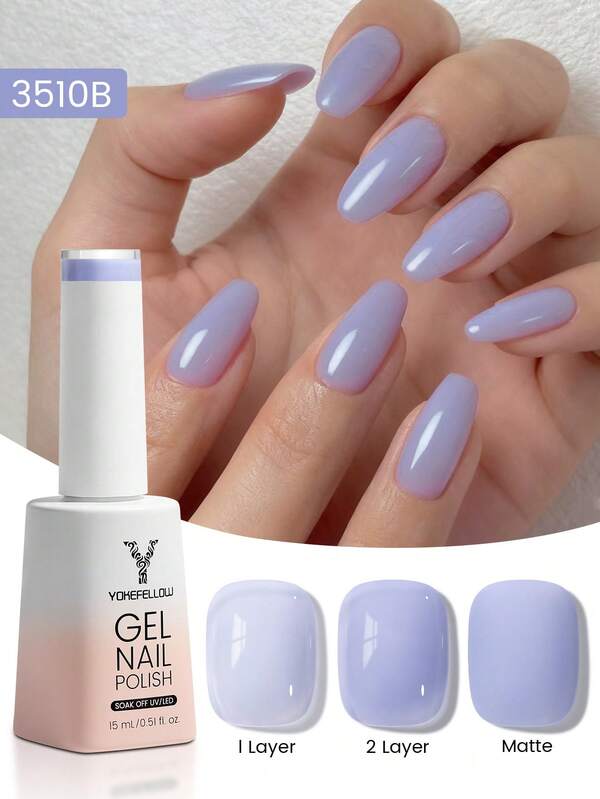YOKEFELLOW طلاء أظافر جيلي 15 مل، طلاء جيلي أزرق بنفسجي لون عاري 3510B، مجموعة أدوات فنية للأظافر شفافة، طلاء أظافر يزال بالنقع تحت ضوء LED، مانيكير صالون DIY هدية للفتيات والنساء