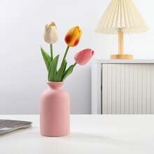 Jarrón de cerámica pequeño, estilo minimalista, color beige, apto para chimenea, recámara, cocina, sala de estar, oficina - Rosa - Ver 1