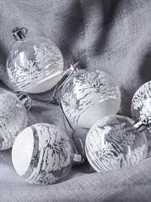 6 件 6 厘米彩绘玻璃圣诞球装饰物，盒装，圣诞节