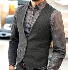 Chaleco de traje para hombre, con cuello en V - Albaricoque - Ver 2