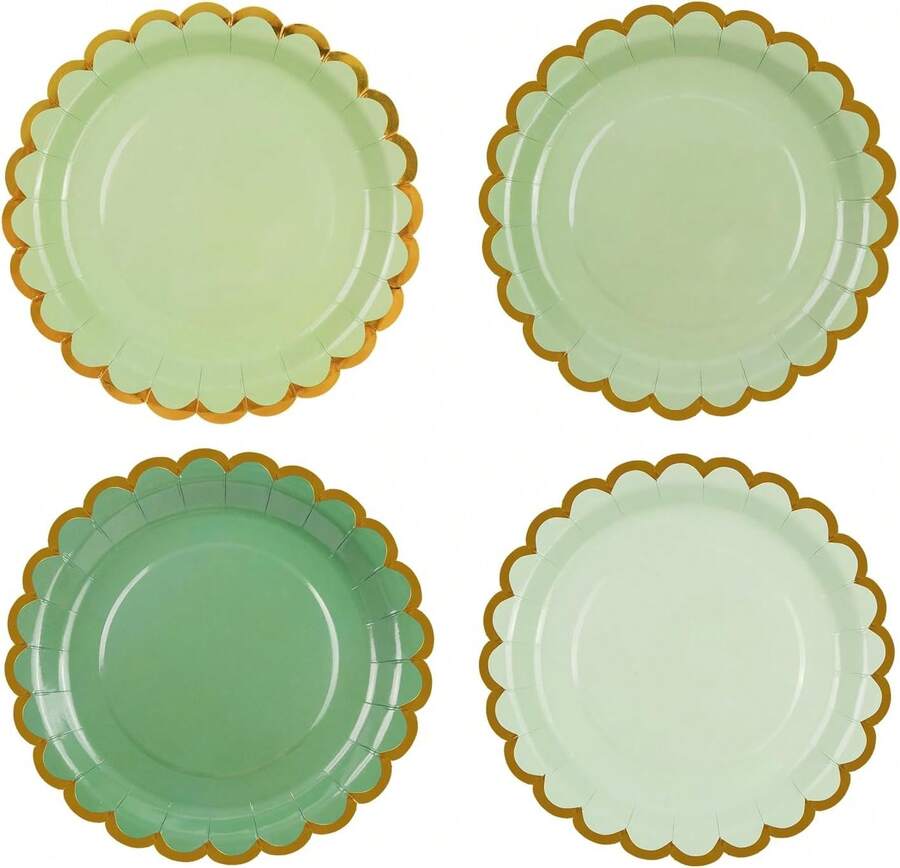 48PCS Sage Green Party Plates 7 Inch, Gradient Green Scalloped Paper Plates With Gold Foil Edge Dessert Cake Plate For Shower Wedding Birthday Party Supplies (7inch),25837437 - 綠色 - 查看 1