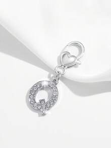 1pc Heart Shaped English Letter Keychain Pendant Accessory, Minimalist & Personalized Style With Transparent Rhinestone Inlay, Suitable For Men, Women, Couples, Car Keys, Bags And Gifts - Silver - View 20