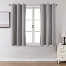 1/2 tấm rèm cản sáng vải lanh, có nhiều kích cỡ cho phòng ngủ, phòng khách, rạp hát tại nhà, phòng ăn, có dây buộc phía sau, màu xám nhạt - Màu Xám nhạt - Xem 29