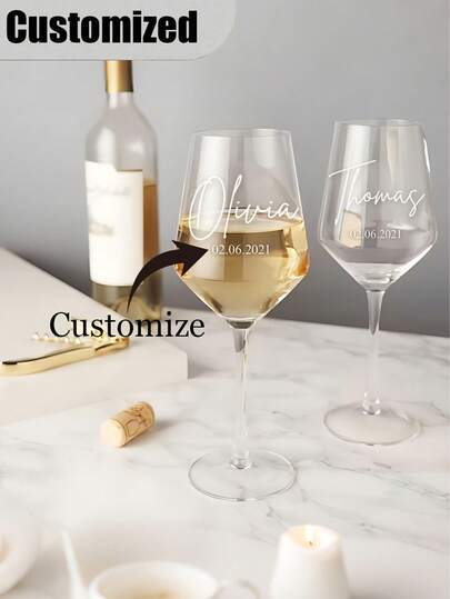 Personalized Wine Glasses - Custom Names/Text, Elegant Marble Design, Reusable Wedding/Bride/Groom Cups, Personalized Gifts For Bridesmaids, Engagements, Women'S Wedding Parties, Hand Wash Only, Wedding Wine Glasses, Romantic Drinkware, Elegant Style