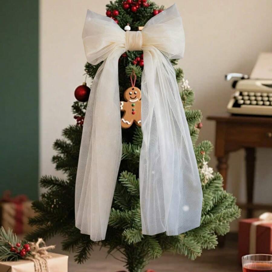 Adorno colgante para la punta del árbol de Navidad con lazo, ideal para decorar el hogar en fiestas navideñas de invierno. - Blanco - Ver 1