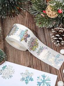 500pcs/Roll Shiny Snowflake Laser Stickers - Suitable For Laptops, Luggage, Envelopes, Cups, Scrapbooks, Gifts - Perfect For Christmas And Party Decorations! Luggage Decoration, Scrapbooking Supplies, Holiday Design, Glossy Effect, Metallic Feel, Decorative Labels, Holiday Stickers, Gift Giving, Crafters - Multicolor - View 4