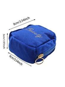 1pc New Mini Cosmetic Pouch, Lipstick Bag, Plush Velvet Makeup Bag With Golden-Tone Zipper And Keychain, Compact Travel Organizer For Lipstick, Earphones, Jewelry, Small Makeup Bag, Coin Purse