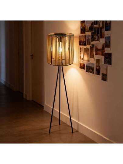 1pc made Rattan Vertical Solar Lamp, Metal Tripod Lantern, Rustic Vloer le Outdoor As Family Friends, Perfect Choice Souvenirs, Adding Natural Warm Atmosphere To Indoor/Outdoor Spaces, Versatile Camping, Garden, Patio, Pathway ation view 8