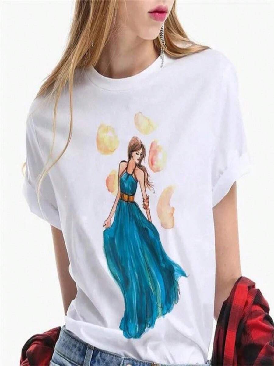 Paris Girl Europe And America Fashion Loose Ins White Short-Sleeved T-Shirt Woman Graphic T Shirts Harajuku Women Clothes - 白色 - 查看 1