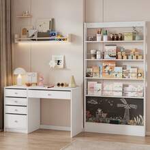 Scaffale portaoggetti a 4 ripiani, scaffale per libri illustrati, scaffale espositivo, libreria, libreria per cameretta dei bambini + lavagna verniciabile, libreria con anta antiribaltamento/salvaspazio 100 * 10 * 180 cm