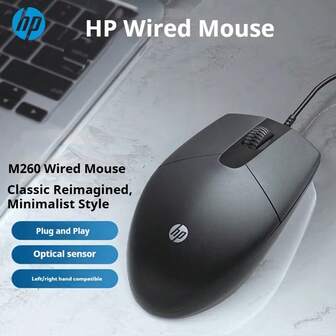  HP M260 Wired Silent Mouse With USB Interface, 1200 DPI, Precision Positioning, Ergonomic Design, 1.5m Cord, Laptop/Desktop Compatible, Black, Designed For Business, Office, And Study