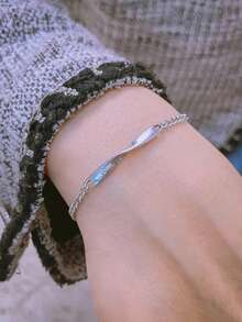 Braccialetto per coppie placcato in oro 18k in acciaio inossidabile, collana cubana da uomo, collana sottile da donna, personalizzabile con nome del marchio, regalo di San Valentino, con confezione regalo adatta come regalo di San Valentino - Personalizzazione del doppio nome - argento - Visualizzare 9