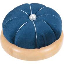 Wooden Base Pin Cushion Japanese Style Cute Needle Holder Pincushions Round Sewing Quilting Needlework Crafts, Dark Blue - Dark Blue - 查看 2