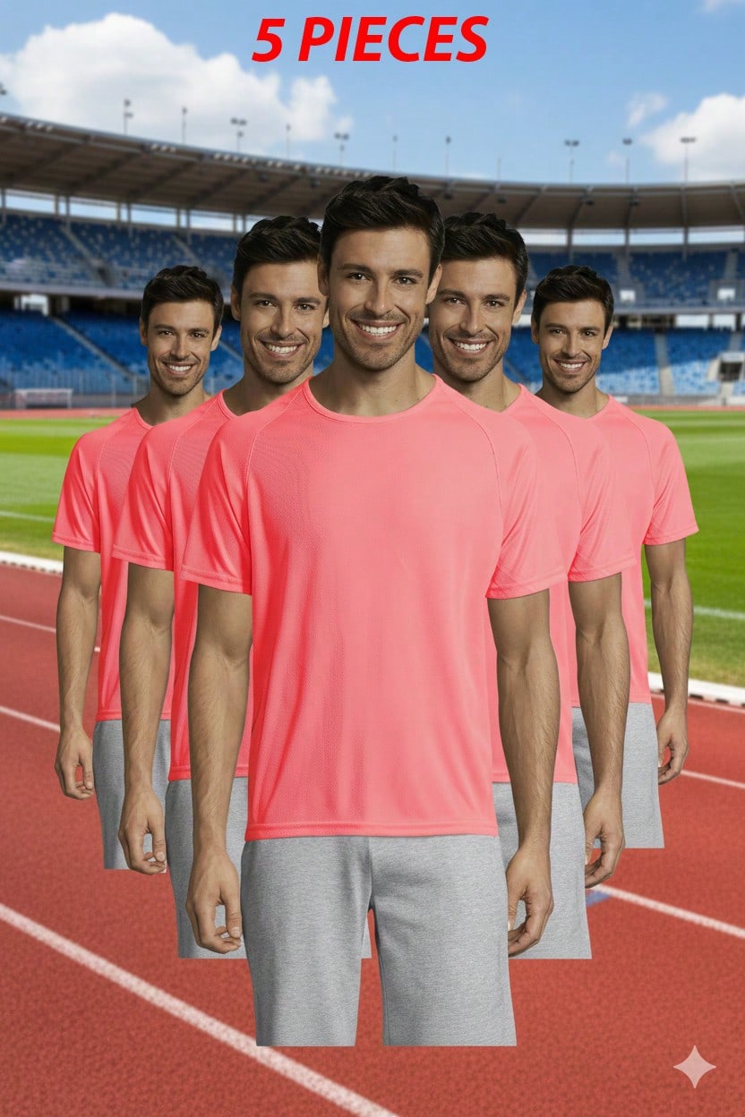 THEGEWA 5 Breathable Sports T-Shirts, Different Colors, Various Sizes, From XS To 3XL - Pink - View 1