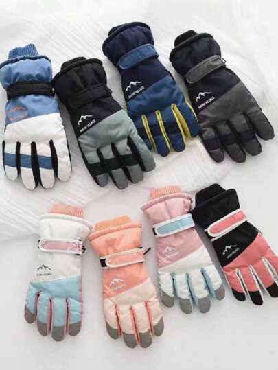 Guanti da sci touchscreen da uomo, caldi, antivento e impermeabili, guanti da ciclismo per esterni, fodera in pile, stampa con lettere, disponibili in diversi colori, attrezzatura per alpinismo e ciclismo sulla neve, spessi e caldi, design touch con la punta delle dita