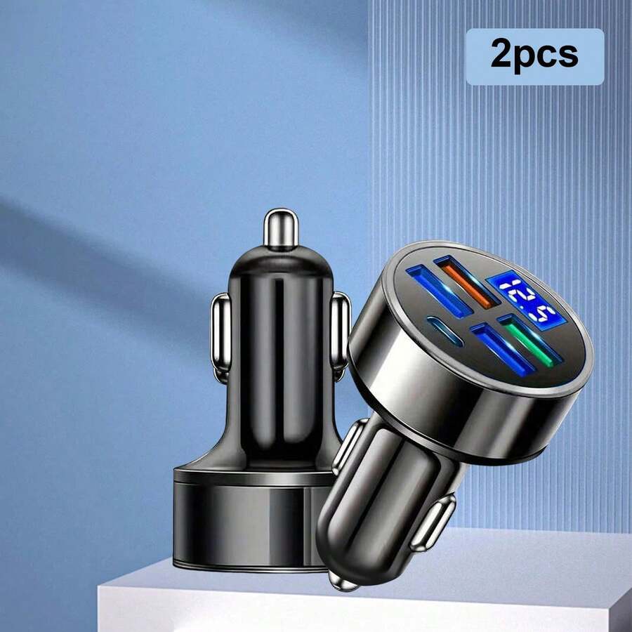 2PCS Quick Charge Car Charger, Multi-Port USB Car Lighter Adapter, Fast Charging For Smartphones & Tablets, Compact Vehicle Charger With Overload Protection, Ideal For Commute, Long Drive, Car Accessories - Black - View 1