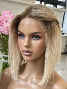 TOPSHE New Style 13*4 HD Lace Front Wigs 12-Inch Blonde Ombre Short Straight Hair Without Bangs,Heat-Resistant Synthetic Hair- Wear, Parties, Halloween & Cosplay,Festival Gifts - Blonde Ombre - View 2