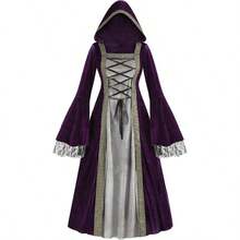 中世纪长裙角色扮演维多利亚复古连帽连衣裙喇叭袖演出服大码角色扮演连衣裙复古舞台服装 - 彩色 - 查看 24