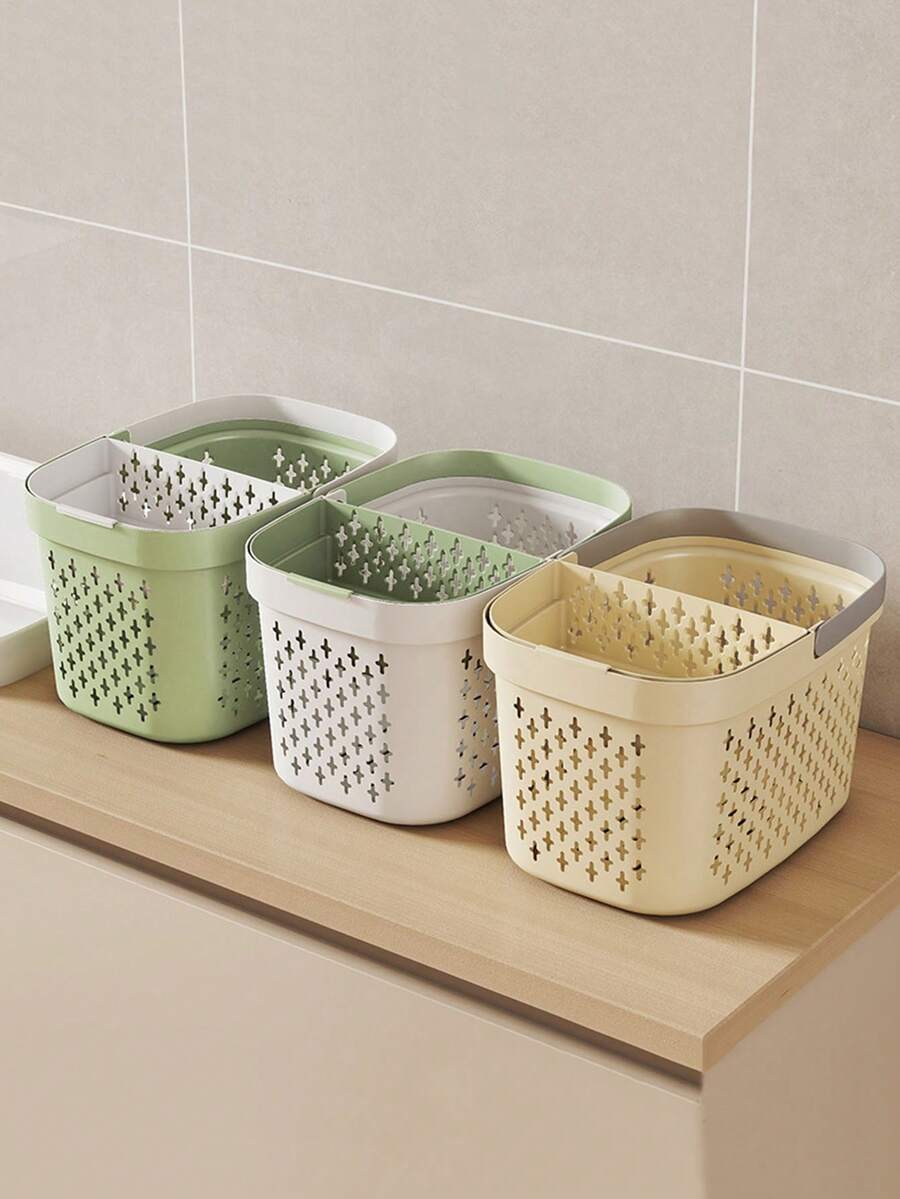 1pc Plastic Bath Basket - Portable Bathroom Storage Box With Handle, Used For Storing Toiletries, Soap And Towels, Bathroom Storage Items And Storage Bathroom Accessories Bathroom Tools - Multicolor - View 1