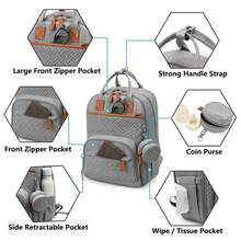 Diaper Bag Backpack With Stroller Attachment And Pacifier Case – Spacious Travel Bag, Multiple Compartments, Soft Material, Ergonomically Padded Straps – Durable And Stylish In Various Colors For Essentials, Must-Haves For Baby Gear And Baby Shower Gifts, Diaper Bag Backpack, Functional Design, High-Quality Workmanship, Traveling Families, Must-Haves For Parents, Traveling Parents - Xám - Xem 3