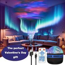 1个艺术星空极光投影灯 - USB供电变色夜灯，带遥控器，梦幻主题卧室照明，紫色漩涡设计，适合放松、万圣节、圣诞节礼物（不含电池） - 多色光 - 查看 3