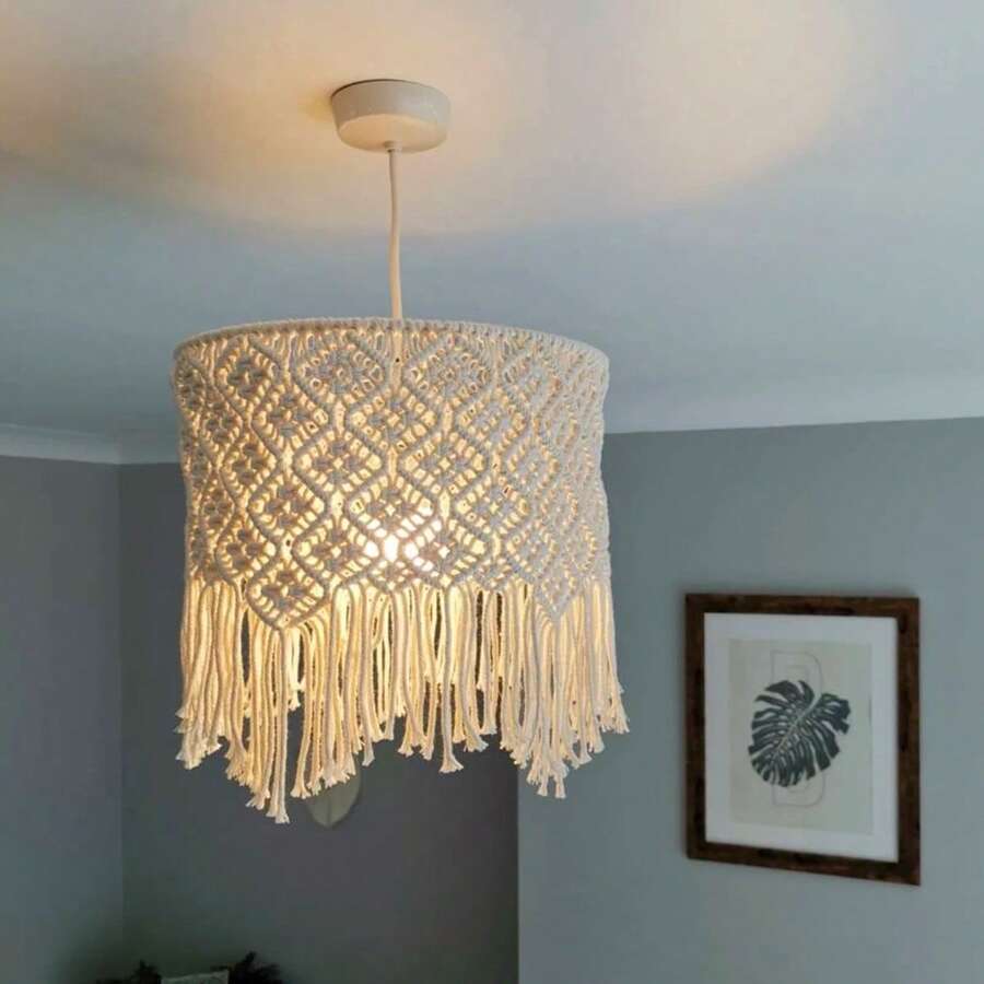 1 pieza Pantalla de lámpara con borlas tejida a mano, pantalla de lámpara decorativa artesanal de estilo bohemio, artesanía