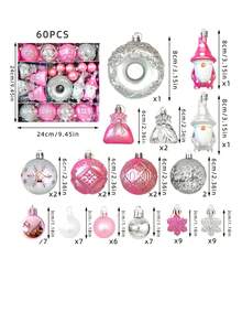 60pcs Exquisite Christmas Tree Decorations - Donuts, Forest Elves, Snowflakes, Painted Christmas Balls, Suitable For Christmas Tree And Yard Decoration