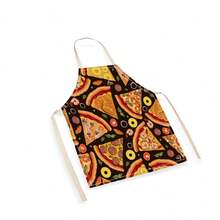 1件美味披萨图案围裙，创意、趣味、时尚印花家居清洁围裙，防水防油易清洗厨房烹饪围裙，创意家居围裙 - 彩色 - 查看 3