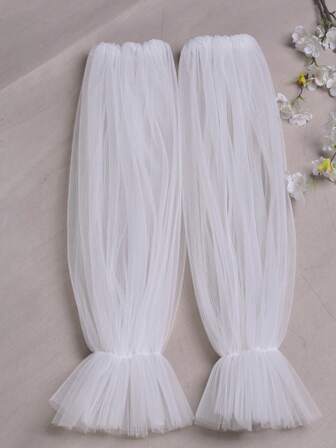 1 par brudhandskar med lyktaärm, långa fingerlösa handskar med volang i nät, romantiska avtagbara ärmar för brudklänning