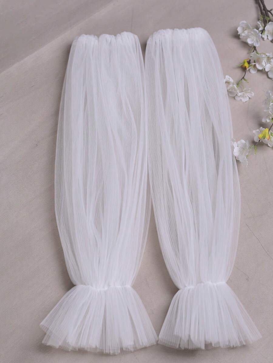 1 双灯笼袖新娘手套，长款荷叶边网眼露指手套，浪漫可拆卸袖子，适合婚纱