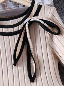 Girls' Fashion Casual Knit Butterfly Decor Color Block Mid-Length Dress, Spring/Autumn