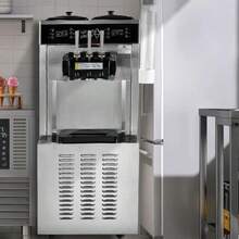 Máquina de helados comercial , rendimiento de 34-44 l/h, máquina de helado suave independiente de 3300 W con 3 sabores, tolva de acero inoxidable de 2 x 9 l, panel LED que permite el uso de un solo cilindro y refrigeración nocturna. - 34-44 l/h - Ver 9