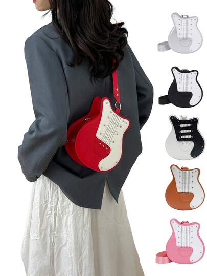 Una bolsa de bandolera, bolso de hombro, con forma de guitarra, bolso de forma especial, de moda, de alta gama, de nicho, exquisito, adecuado para fiestas, viajes diarios, compras, con cremallera