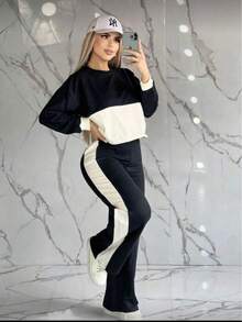 set 2 piezas afelpado, holgado ideal para invierno, casual y versatil,comodo - Negro - Ver 1