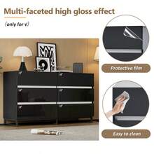 140*39.5*78.5cm Living Room Sideboard, Living Room Cabinet With 6 Drawers, High-Gloss Chest Of Drawers, Cabinet With 3 Metal Legs, Side Cabinet With Excellent Load-Bearing Capacity, White+Black - Black - View 10