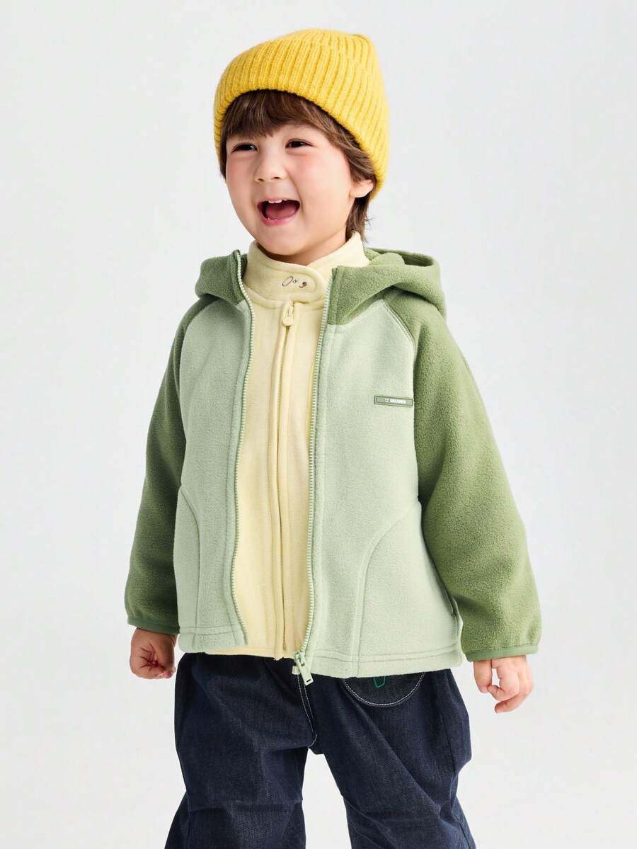 Balabala Tween Boy Letter Embroidery Contrast Raglan Sleeve Hoodie Jacket - Army Green - View 1