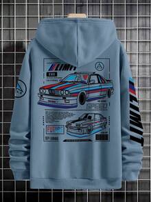 GRDR Men's Casual Loose Fit Car Graphic Thermal Lined Hoodie, Autumn/Winter - Baby Blue - View 4
