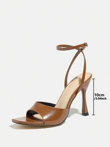 女士高跟凉鞋，适合派对、舞台表演、宴会、旅行、通勤、购物、约会、休闲穿着、圣诞节、情人节、春夏等场合，成熟风格，收腰设计，穆勒鞋款，绑带，小方头，细高跟，高品质光滑质感面料，性感交叉踝带，优雅经典复古稳重棕色高跟鞋，优雅女鞋 - 棕色 - 查看 9