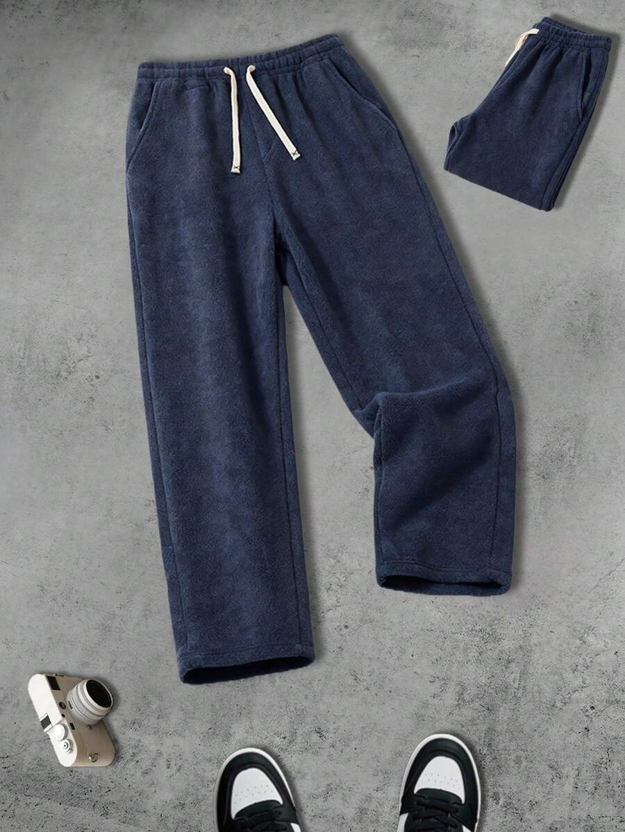 Men's Thermal Lined Outdoor Sports Pants, Comfortable Slim Fit Casual Loose Knit Elastic Cuff Sweatpants, Fall Clothes Winter Top Gift Picks For Husbands/Boyfriends This Fall And Winter