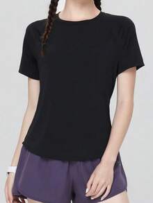 COLD MESH T-SHIRT ROUND NECK POLYAMIDE FITNESS SPORTS - màu đen - Xem 2