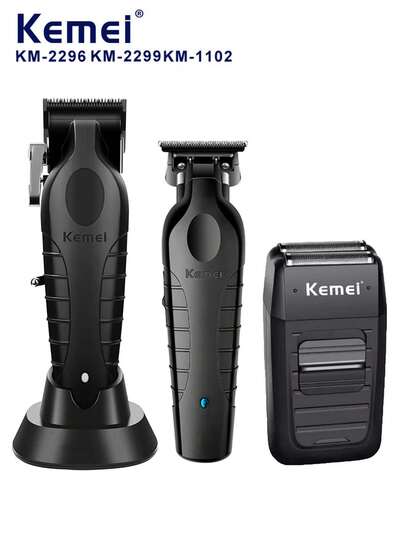 Kemei 1 Set Cortadora de Pelo Eléctrica y Afeitadora, Recortadora de Pelo Inalámbrica Profesional, Afeitadora Recargable para Arreglo de Cabello/Barba para Hombres, Cortadora de Pelo con Corte al Ras de 0mm Adecuada para el Hogar o Salón