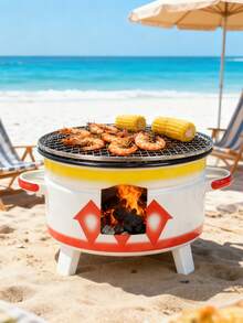 1 Set Of Portable Barbecue Grill For Courtyards, Outdoor Picnics And Gatherings; Also Serves As Indoor Kettle Tea-Brewing Stove, Heating Stove, Fire Stove And Charcoal-Burning Stove For Home Use In Winter, Compatible With Food Tongs And Grilling Net - Multicolor - View 5