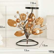 1er-Pack – Kerzenhalter – Schmiedeeisen – Weihnachtskerzenhalter mit Obst- und Blattornamenten – Tischdekoration – Weißgold - Platin - Übersicht 2