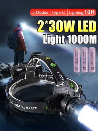 Super Bright LED Headlight, High Lumen Motion Sensor Induction Headlamp, Dual Light Source Fishing Work Light, Aluminum Alloy White And Yellow Light/White Light Available In Two Colors, Outdoor Camping Flashlight