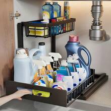 Stozle 2 Tier Under Sink Organizers And Storage, Under Sink Organizer, Slide Out Pull Out Cabinet Organizer Shelf, Metal Sliding Drawer For Kitchen Bathroom Pantry Cabinet Closet Organization Rack - 1 gói màu xám - Xem 6