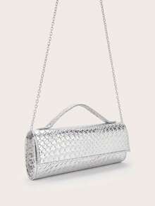 REMANLAND Sac de soirée de luxe mode pour femme, sac à main de soirée en PU argenté à motif tressé, convient pour les dames assistant à des fêtes, mariages, galas et événements formels, un choix idéal pour les filles et femmes en fête, également le meilleur cadeau pour la gent féminine - Argent - Voir 4