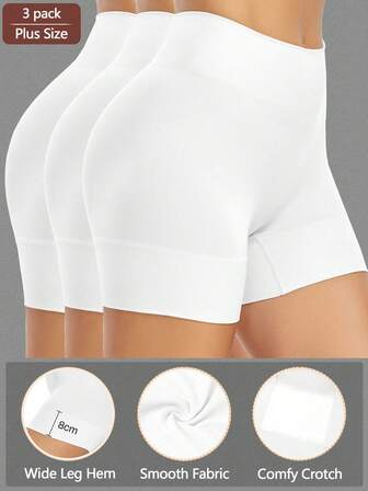 3pcs Plus Size Women's Seamless Cycling Shaper Shorts, Comfortable Smooth Sport Yoga Boxer Briefs, Safety Shorts