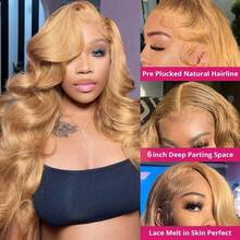 Honey Blonde Wig Human Hair 200 Density Body Wave 13x6  Transparent Lace Front Color Wigs Human Hair Pre Plucked With Baby Hair #27 Honey Blonde Lace Frontal Wigs For Women Glueless Wig 22-30 Inch - #27 - 查看 3