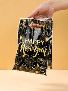 10/25/50个装 2026新年礼品袋，带提手，黑金主题礼品手提袋，新年快乐礼品包装袋，新年派对回礼袋，礼品袋，糖果袋，新年礼物，2026新年快乐装饰品，新年派对装饰品，桌面装饰品，厨房装饰品，餐厅家居节日装饰品，新年派对用品，小型派对礼品 - 黑金新年快樂 - 查看 2